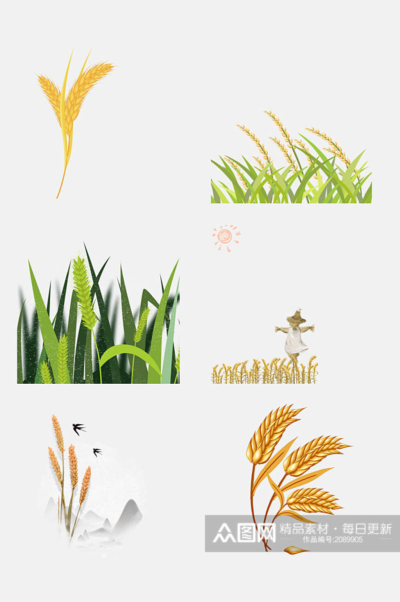 清新植物麦穗小麦大米高粱免抠元素素材