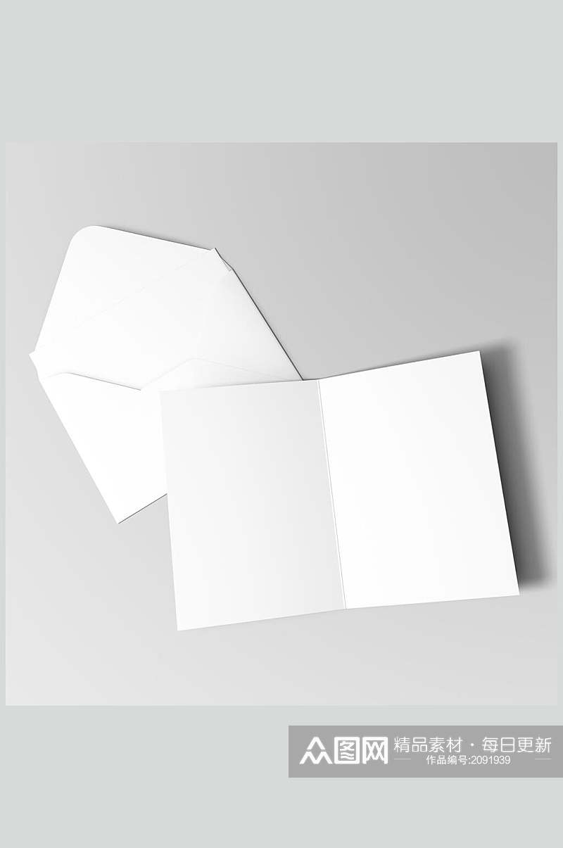 白色信封折页邀请函包装贴图样机效果图素材