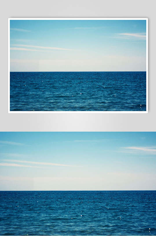 蓝色清新海面夕阳黄昏摄影图片