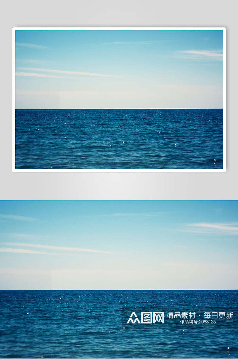 蓝色清新海面夕阳黄昏摄影图片素材