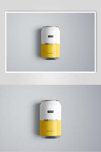 灰底时尚饮料铝制易拉罐包装样机效果图