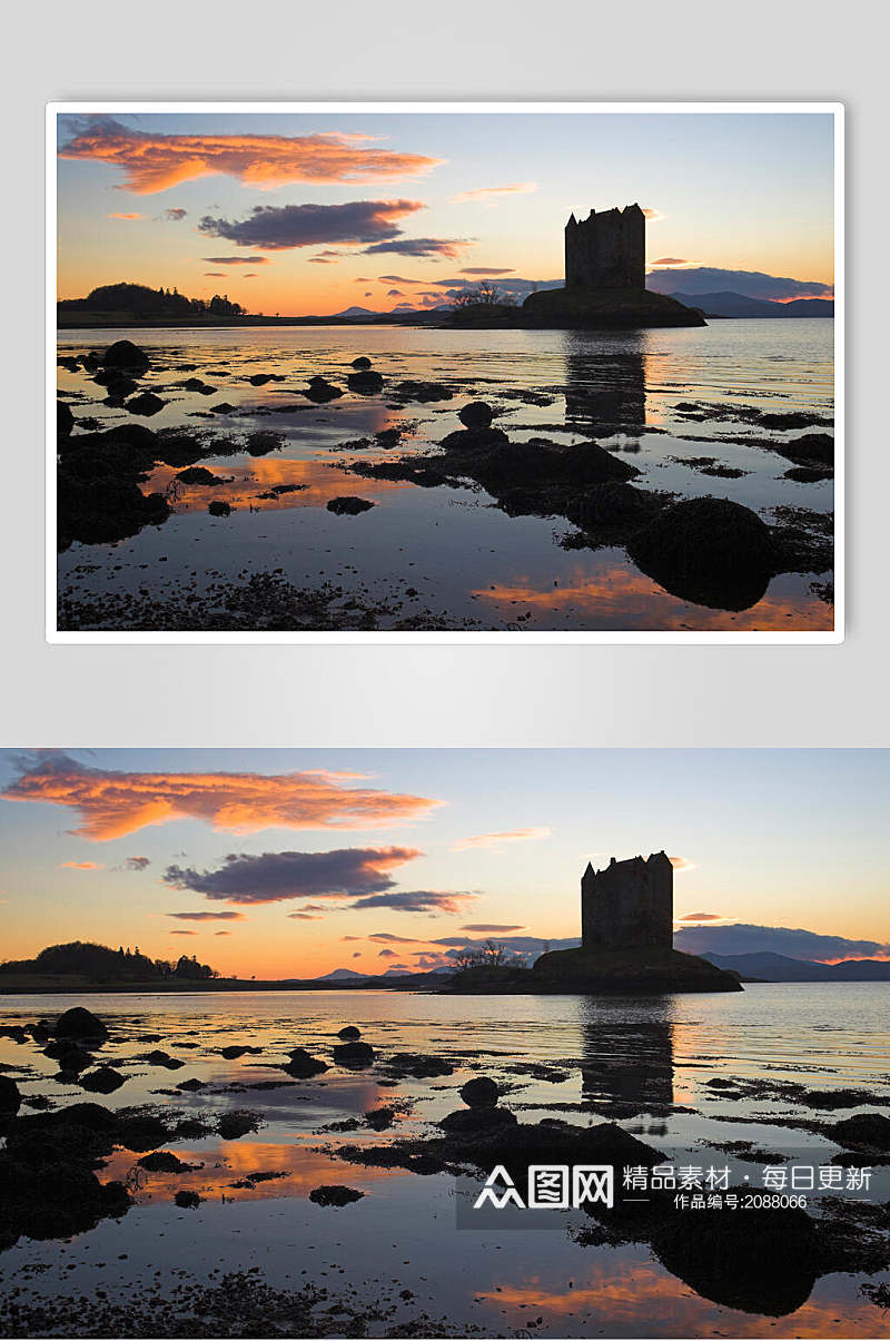 海岸岩石夕阳黄昏高清图片素材