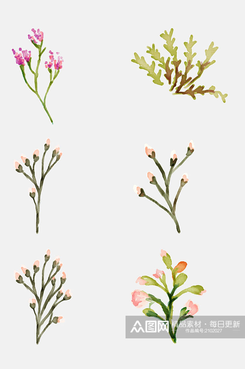 手绘水彩叶子枝叶花卉楷模元素素材