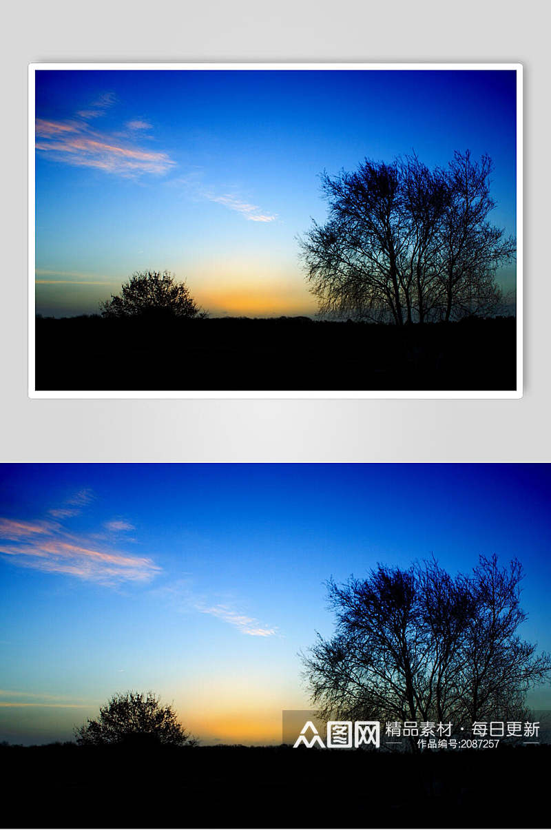 蓝色浪漫夕阳黄昏图片素材