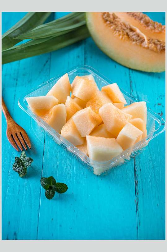 美味哈密瓜水果捞食品摄影图片