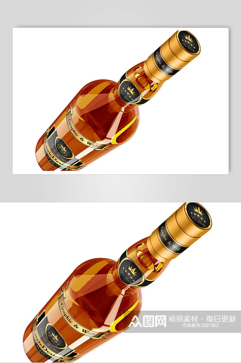 金色高端酒瓶包装贴图样机效果图素材