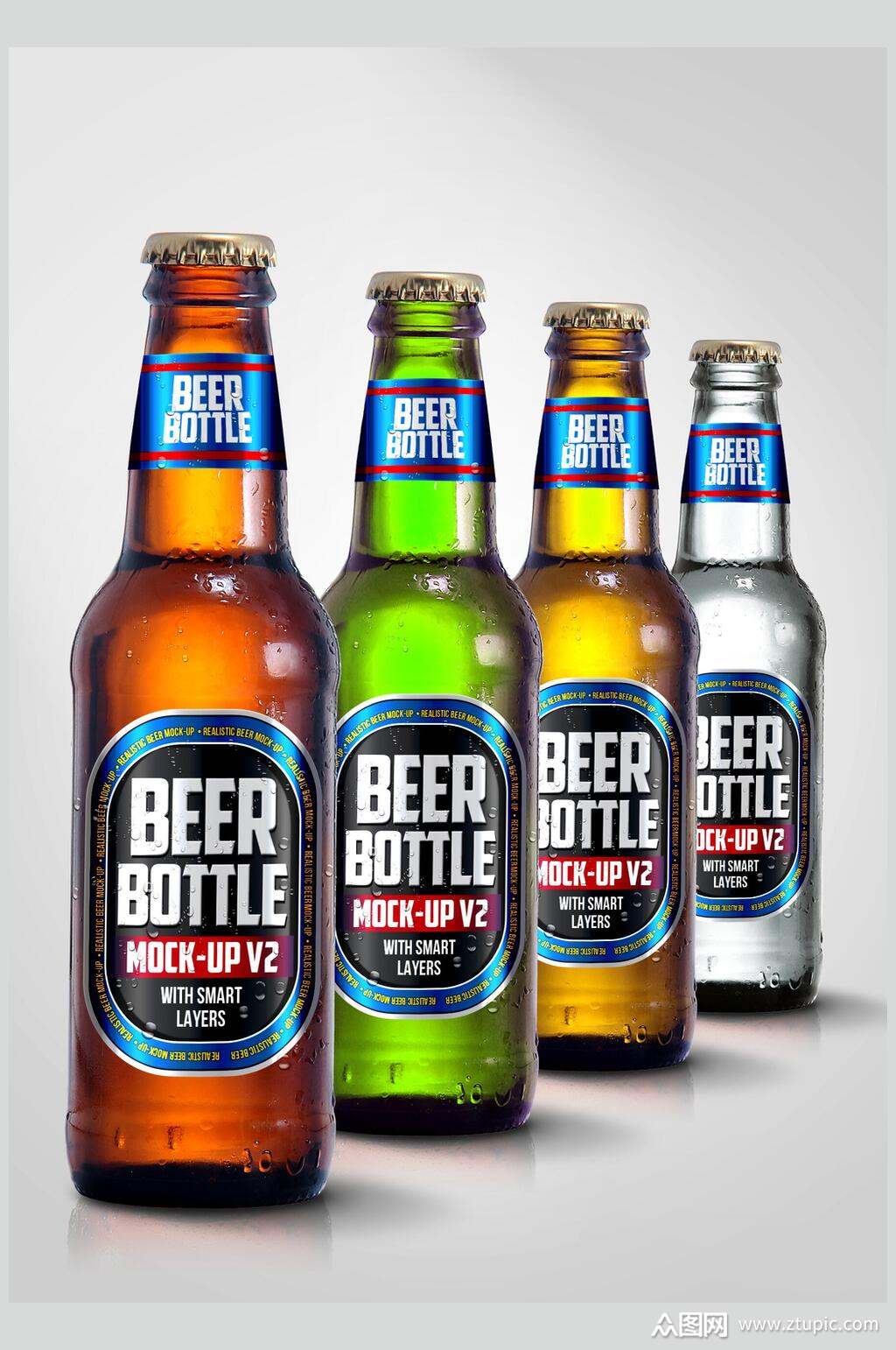 简约自然透明啤酒瓶样机素材