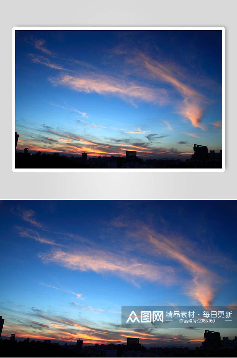 蓝色天空夕阳黄昏高清摄影图片素材