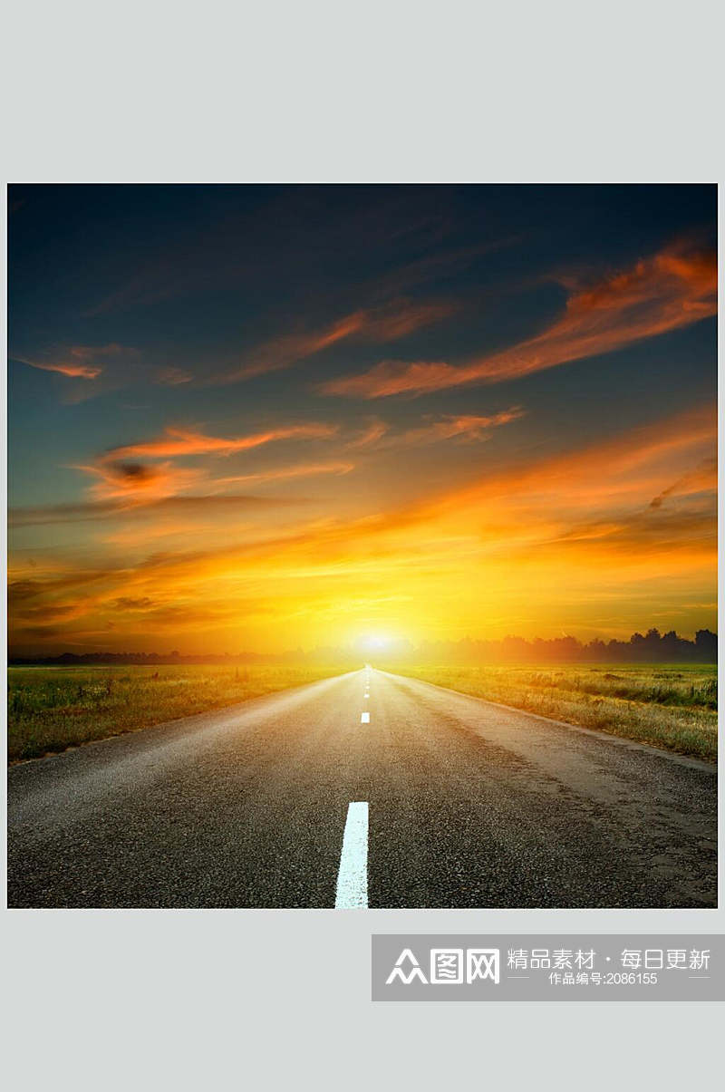 公路夕阳黄昏图片素材