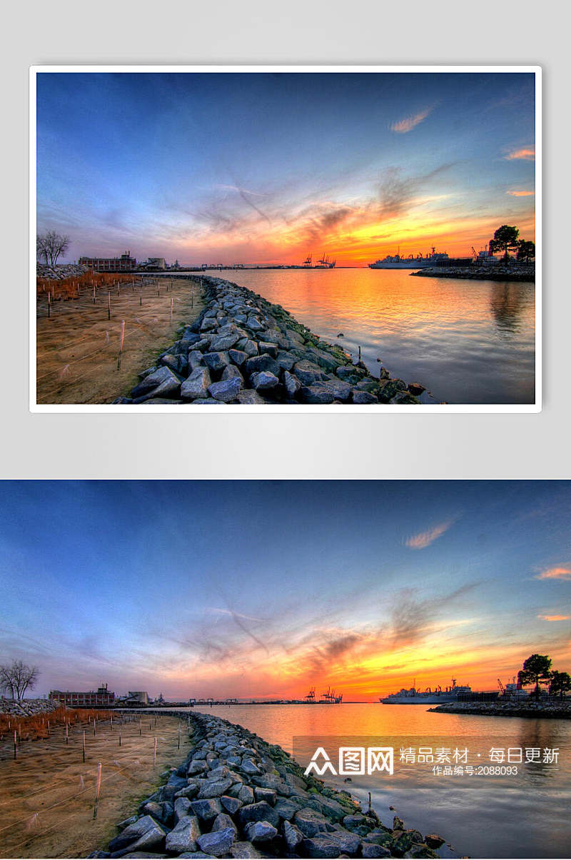 河流夕阳黄昏摄影图片素材