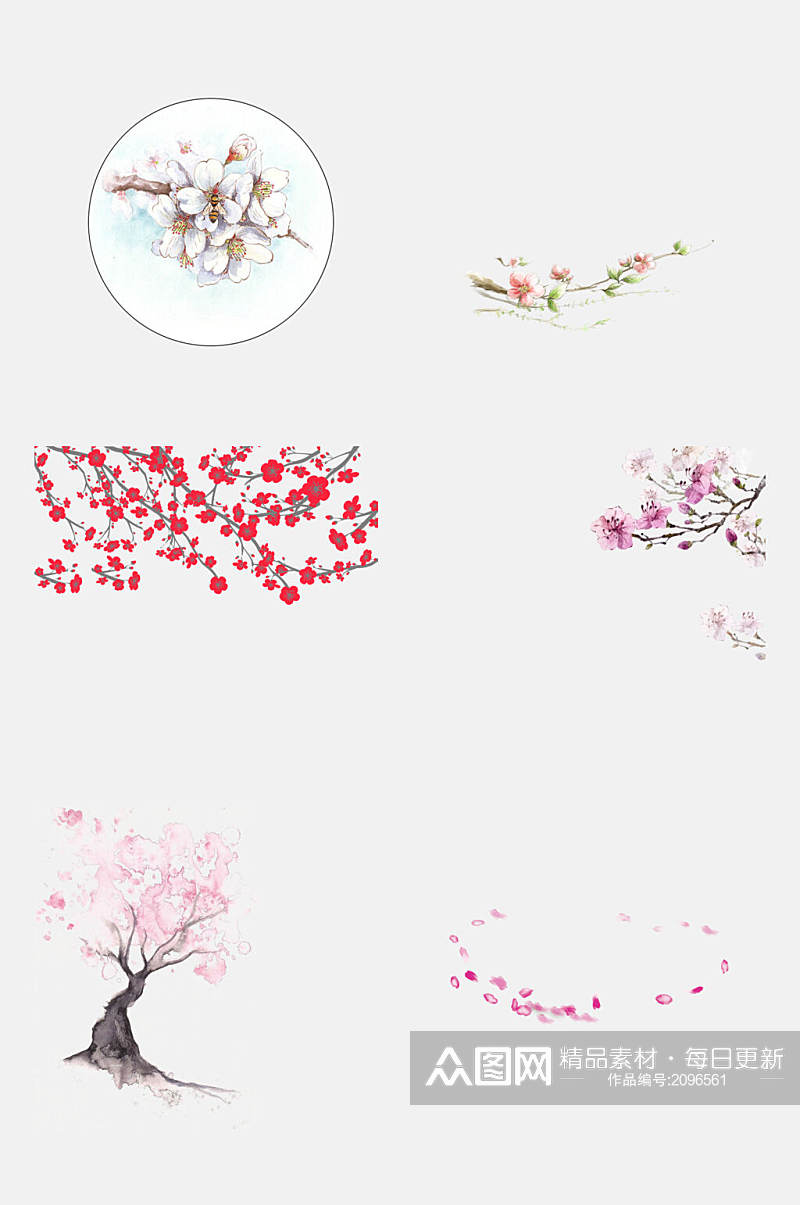 简洁树木花卉樱花免抠元素素材