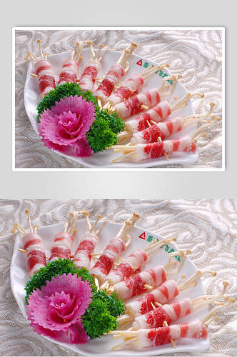 金针菇培根火锅食料美食摄影图片