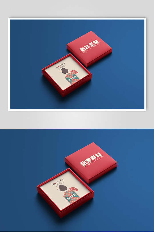 红色大气方形文创产品礼盒包装样机效果图