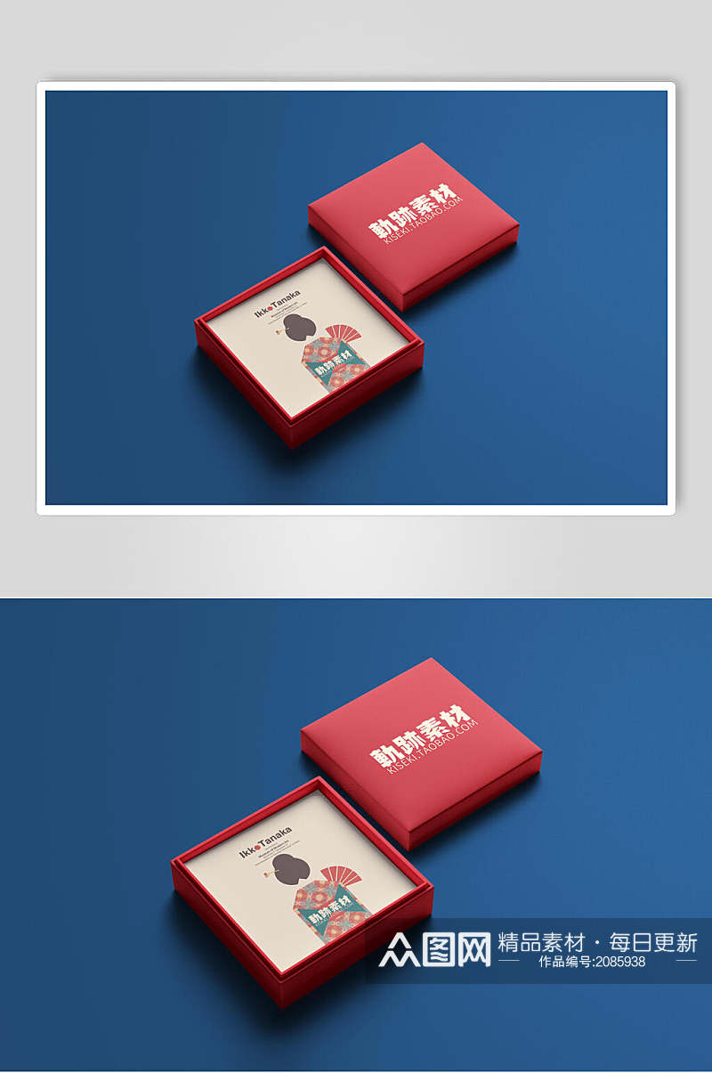 红色大气方形文创产品礼盒包装样机效果图素材