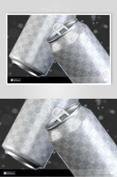 灰色格子风铝制易拉罐包装样机效果图