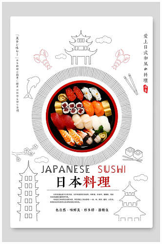简约日本料理寿司海报