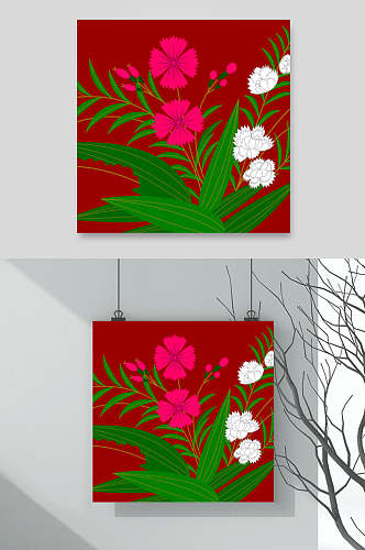 红色中式古典传统花纹花草背景素材
