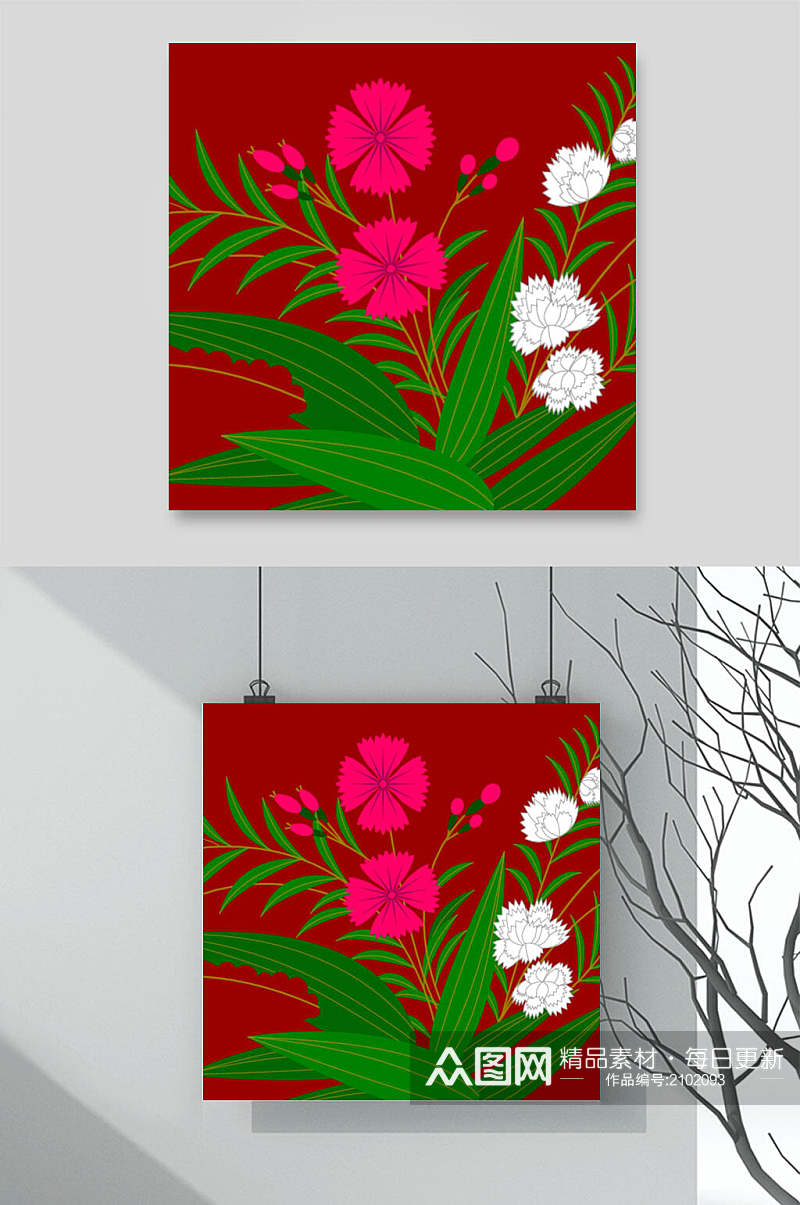 红色中式古典传统花纹花草背景素材素材