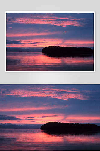 蓝紫色唯美天空倒影夕阳黄昏摄影图片