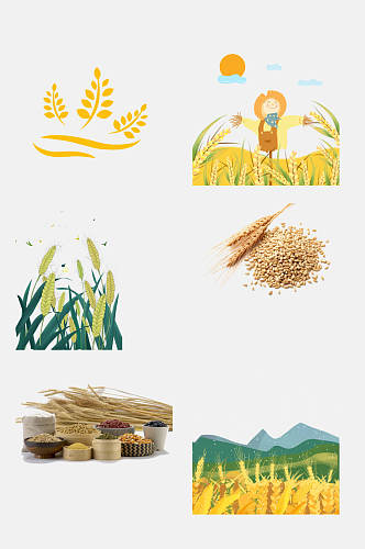 水彩植物小麦大米高粱免抠元素