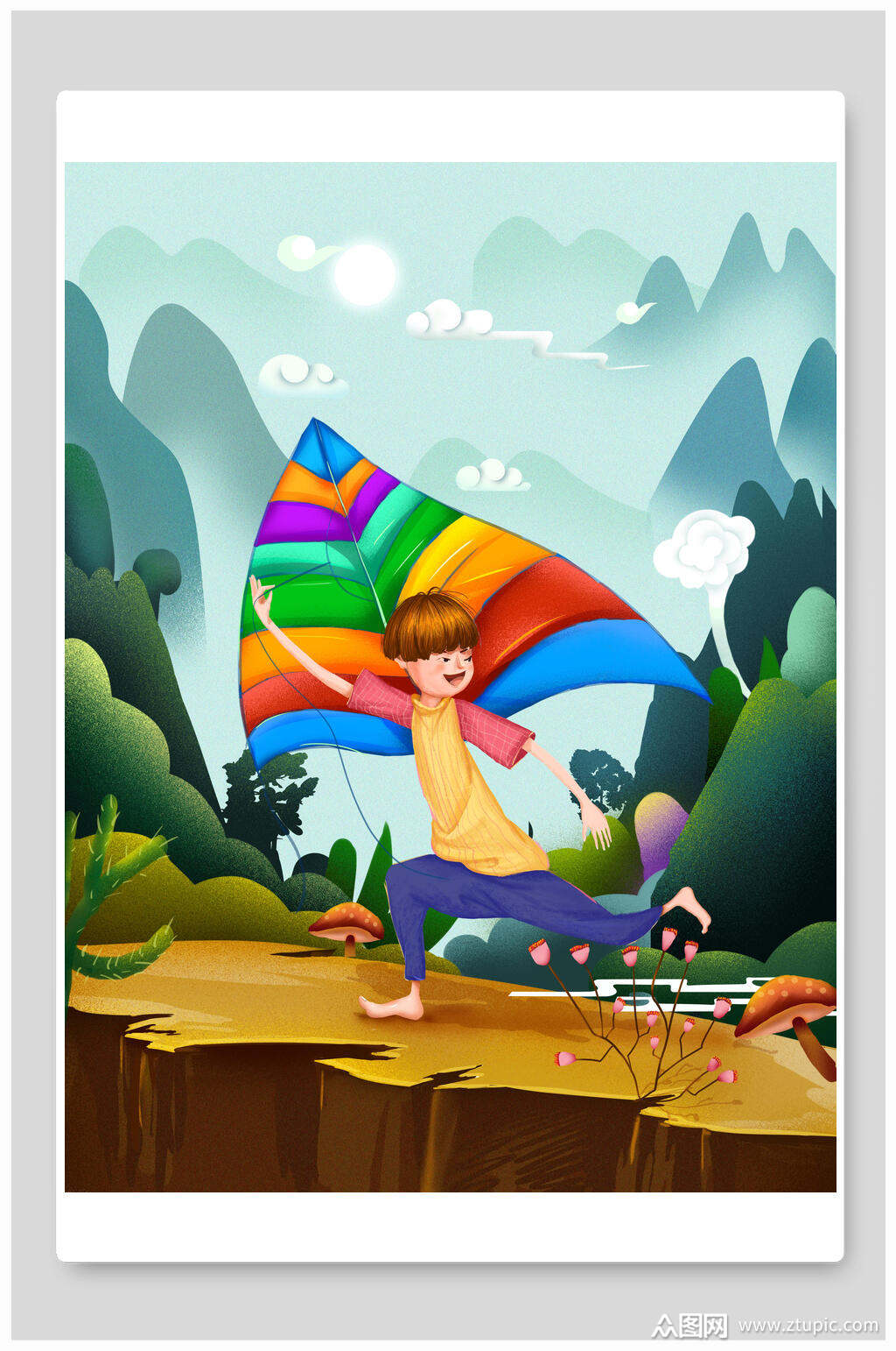 炫彩放风筝春分节气插画素材