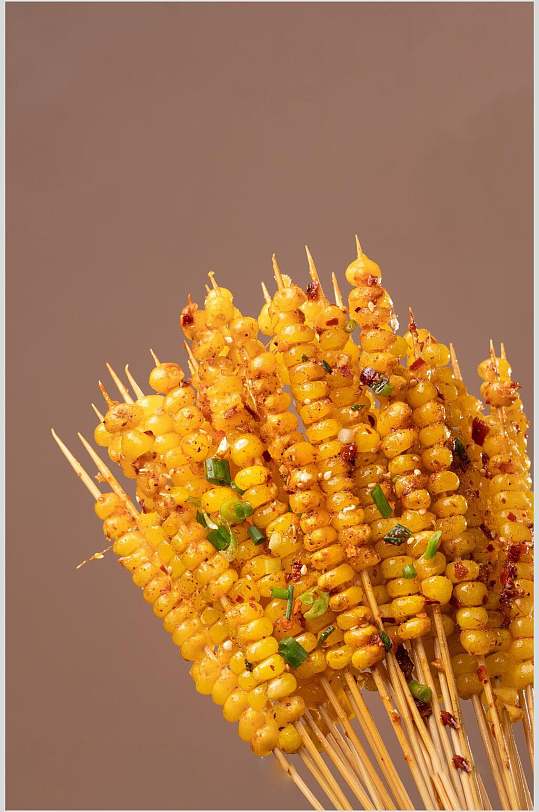 玉米粒炸串美食攝影圖片