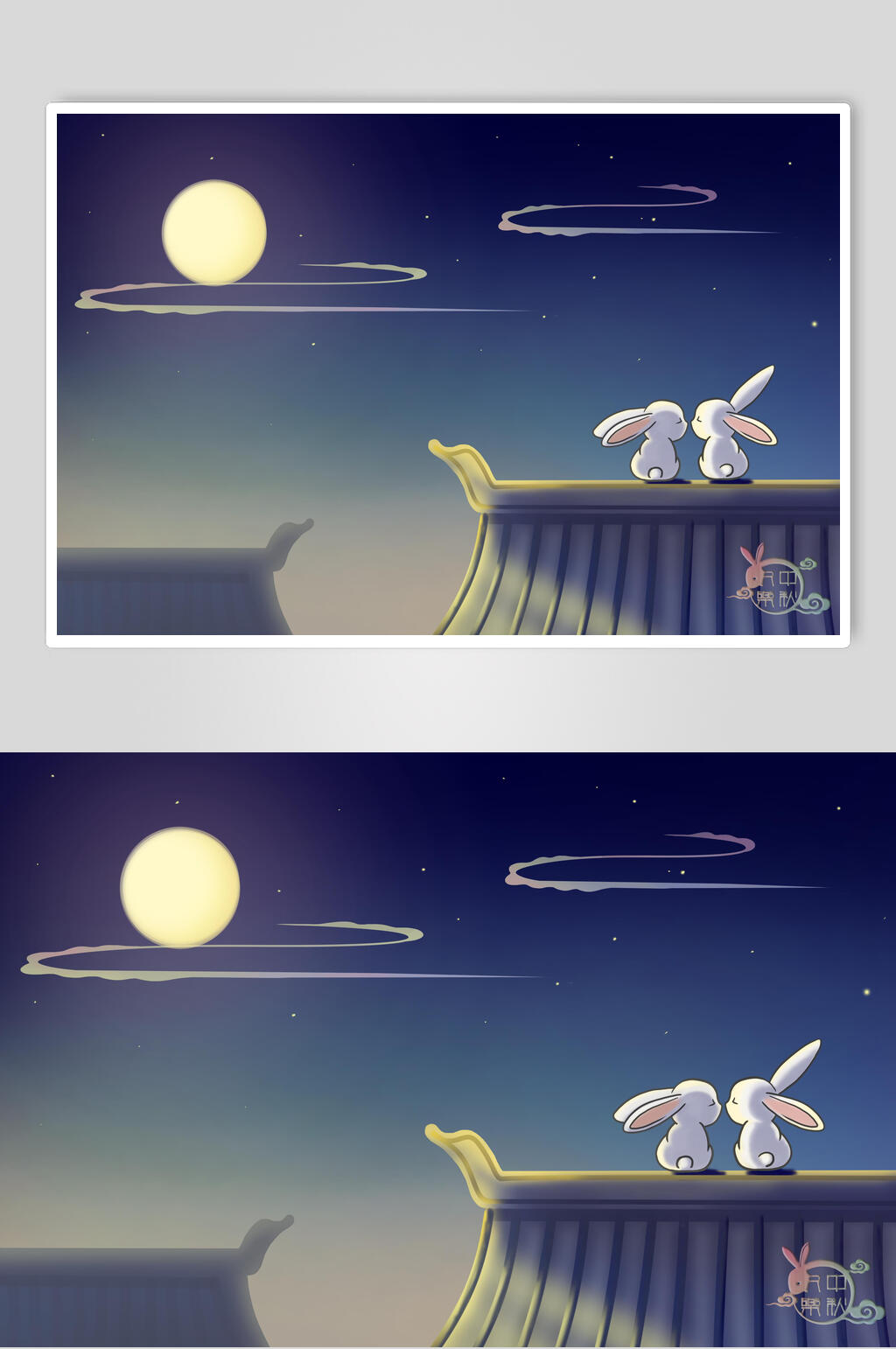 蓝色渐变时尚中秋节插画素材素材