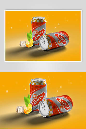 橙色饮料铝制易拉罐包装样机效果图