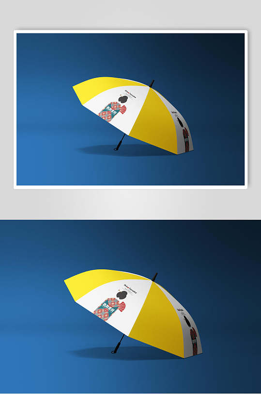 黄白相间文创雨伞产品样机效果图
