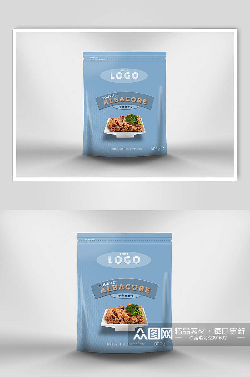 清新浅蓝色食品包装贴图样机效果图素材