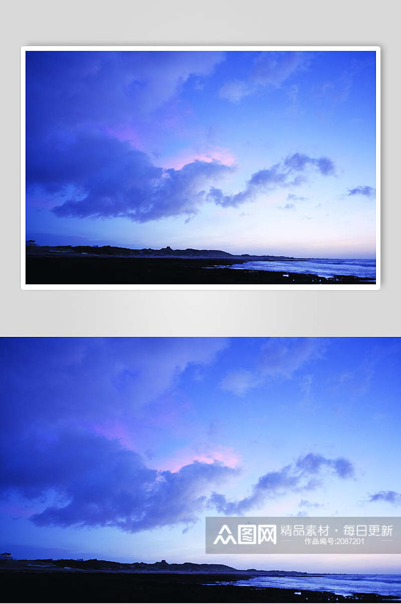 蓝色天空夕阳黄昏高清图片素材