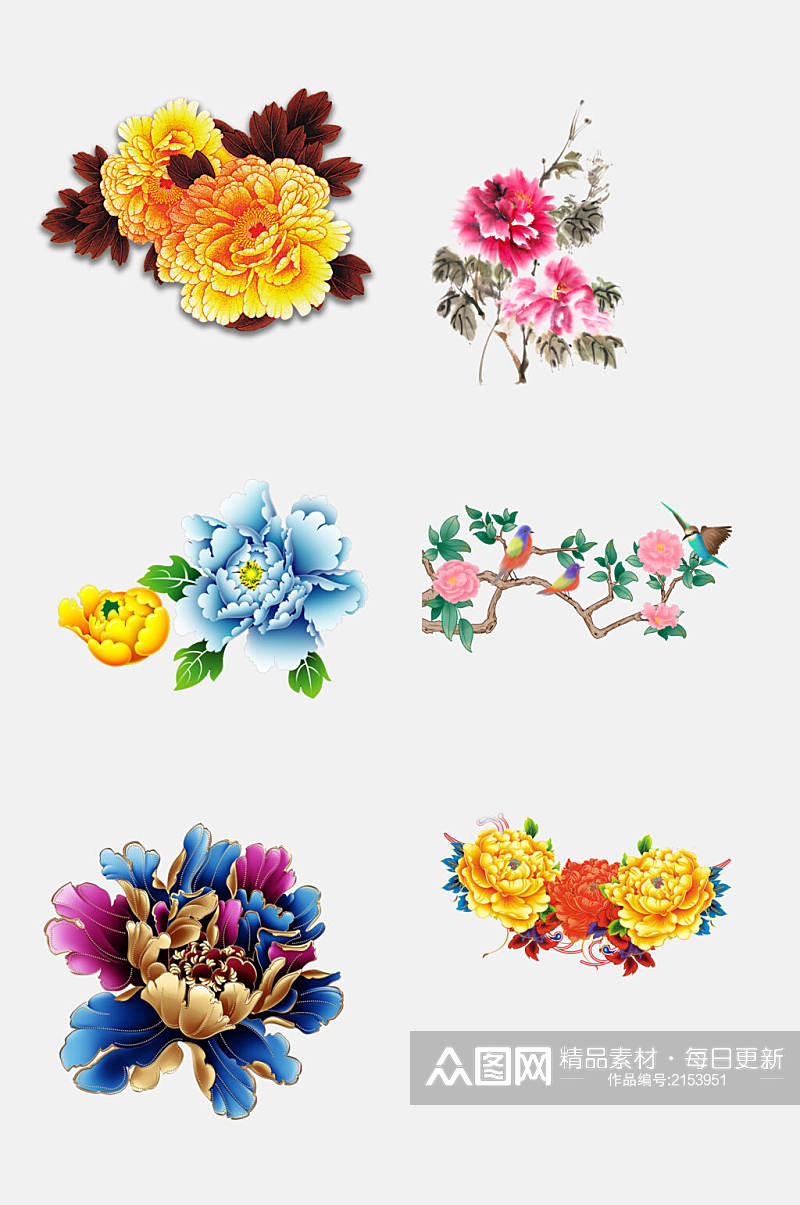 创意花卉牡丹免抠元素素材