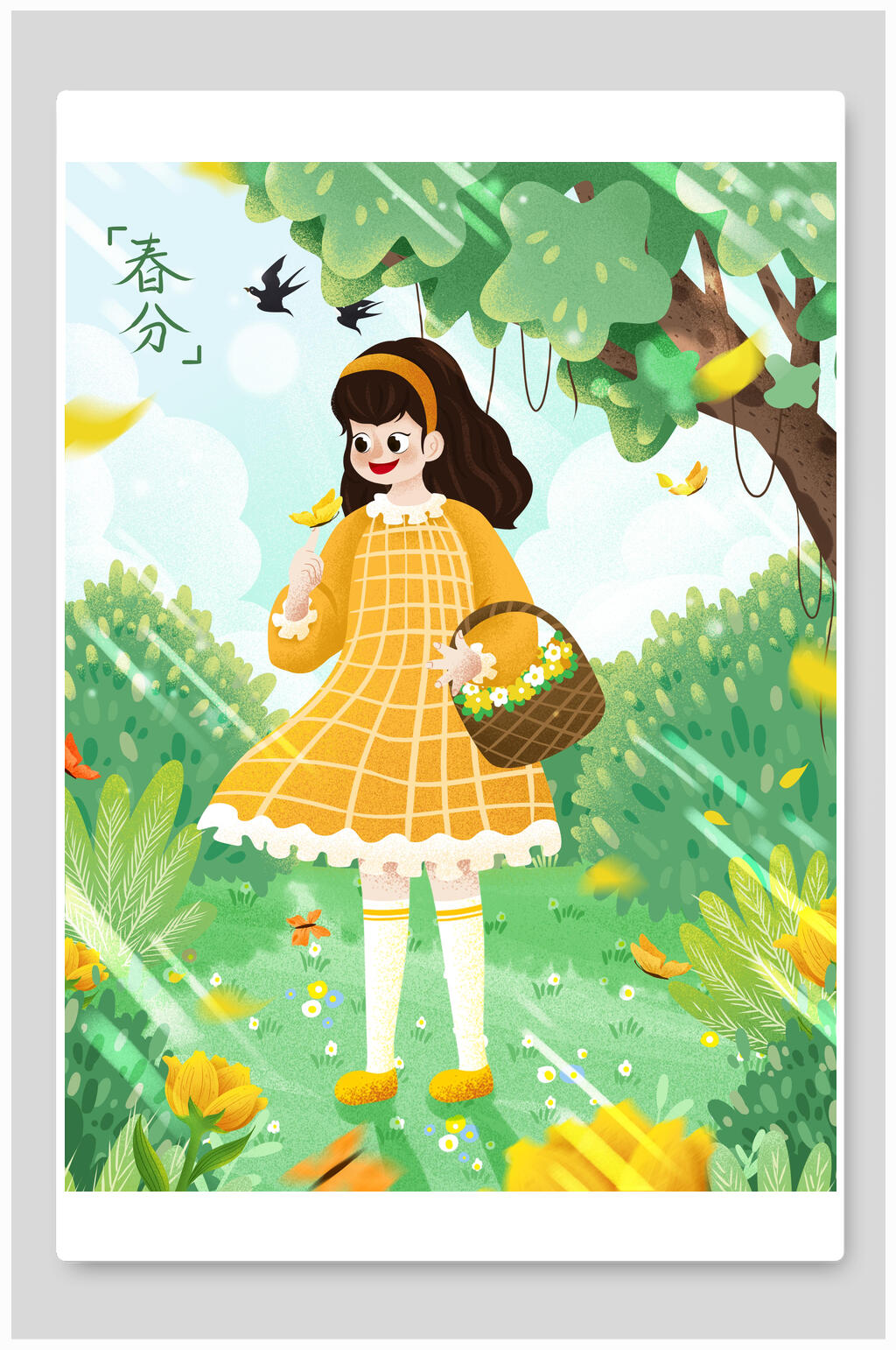 清新花卉春分节气插画素材素材