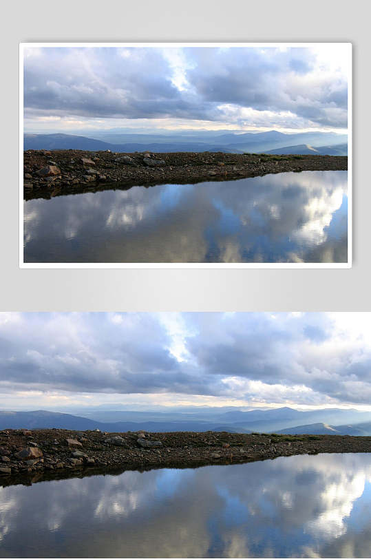 湖边神秘阴天乌云图片