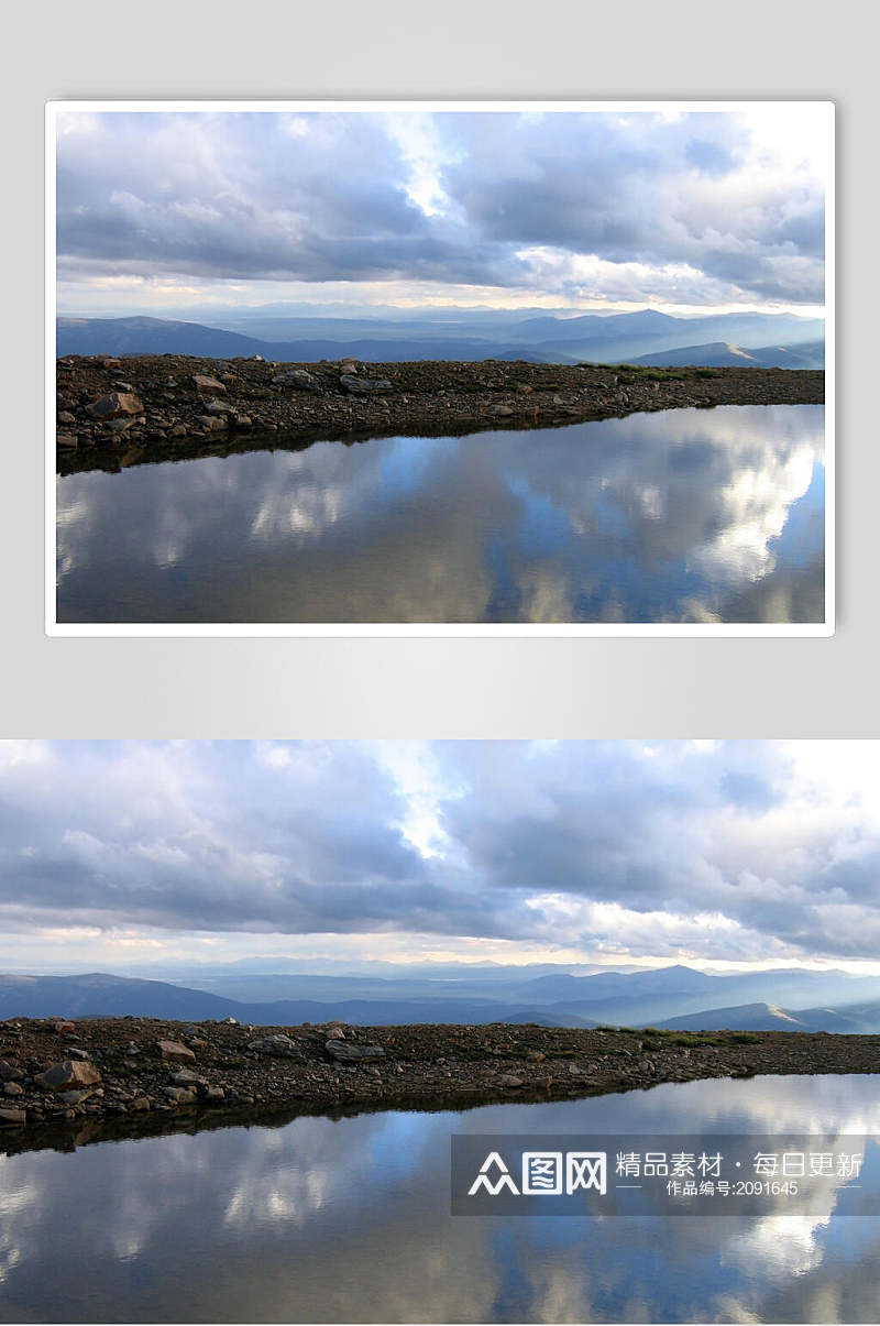 湖边神秘阴天乌云图片素材