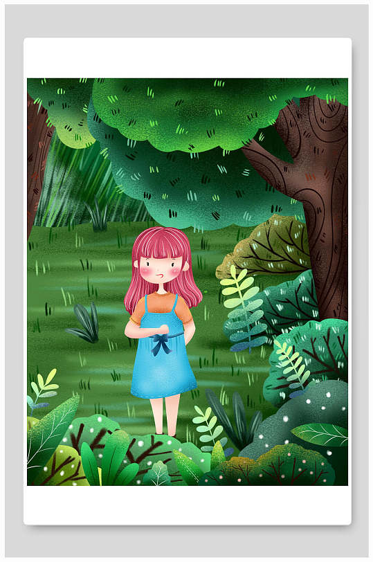 绿色调树林唯美文艺小清新梦幻插画立即下载蓝绿色调树林唯美文艺小