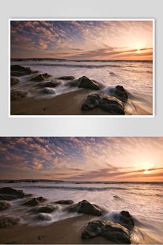 海岸天空云层夕阳黄昏摄影图片