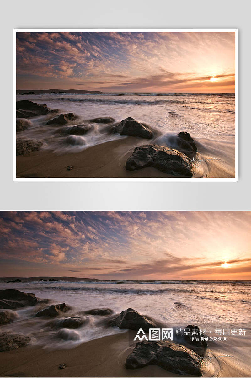海岸天空云层夕阳黄昏摄影图片素材