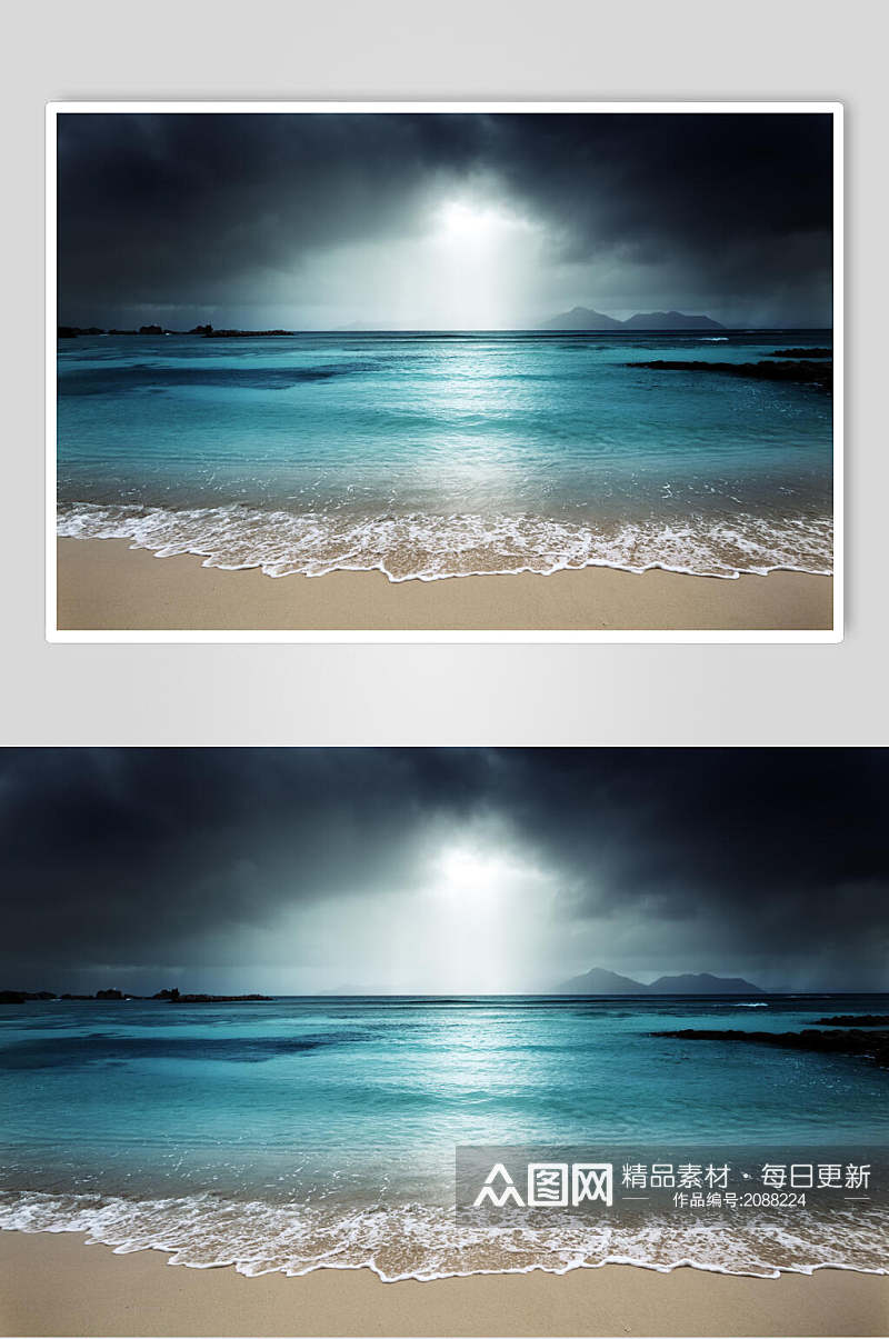 蓝色海水夕阳黄昏高清摄影图片素材