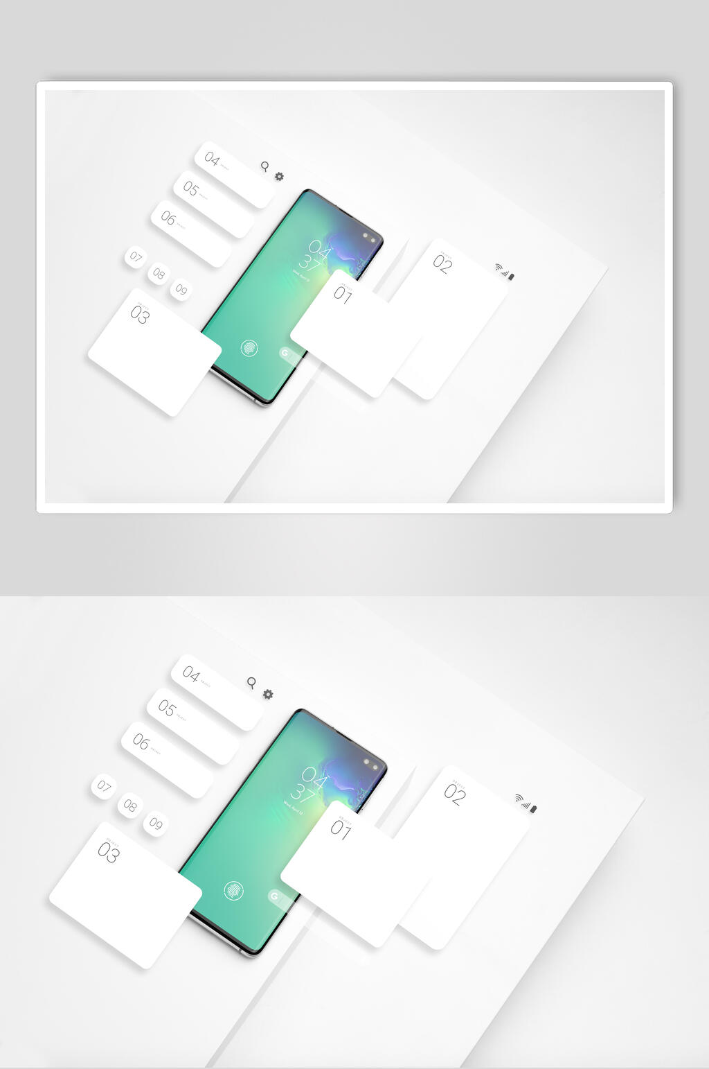 绿色手机APP界面展示整套VI样机效果图素材