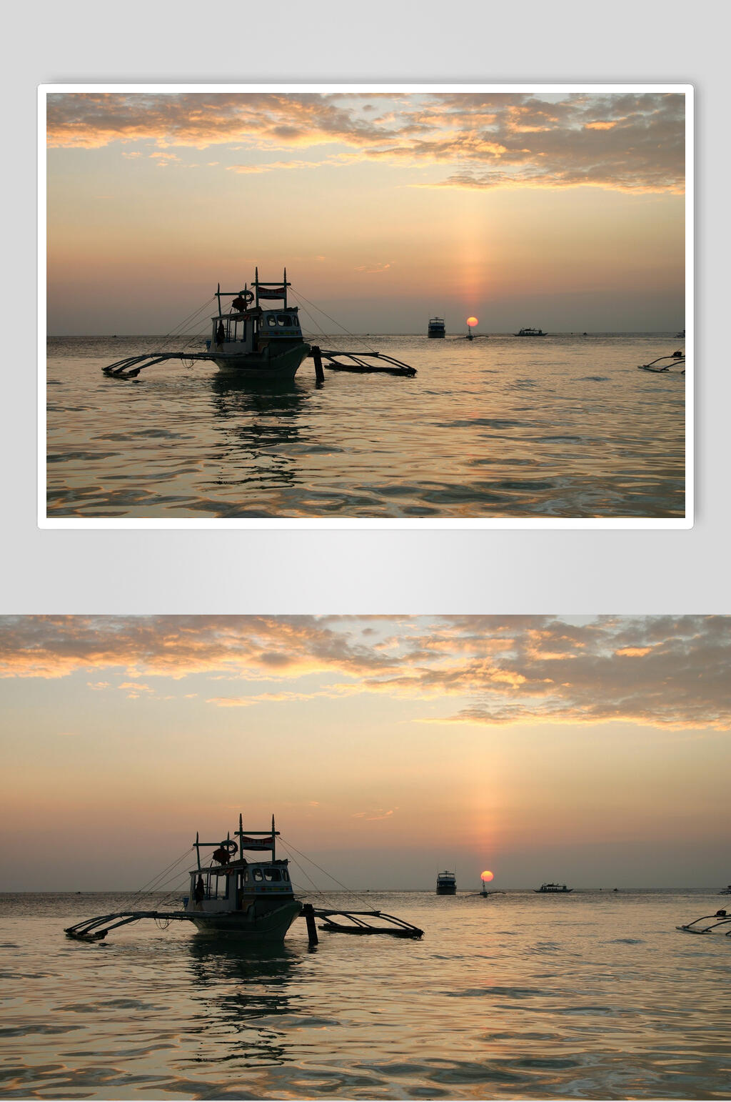 海上渔船夕阳黄昏图片素材