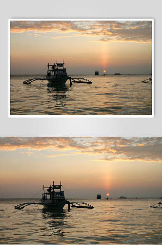 海上渔船夕阳黄昏图片