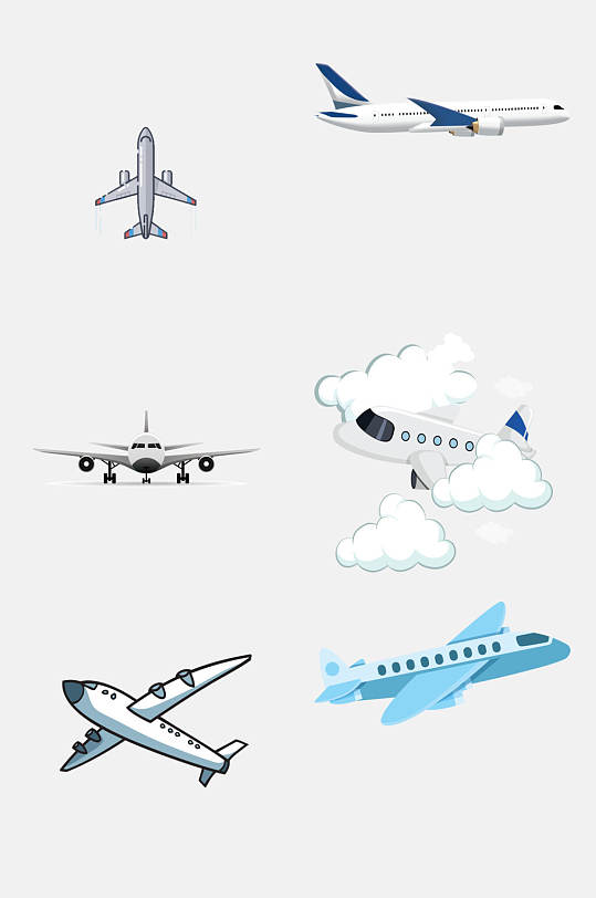 云层手绘飞机免抠元素
