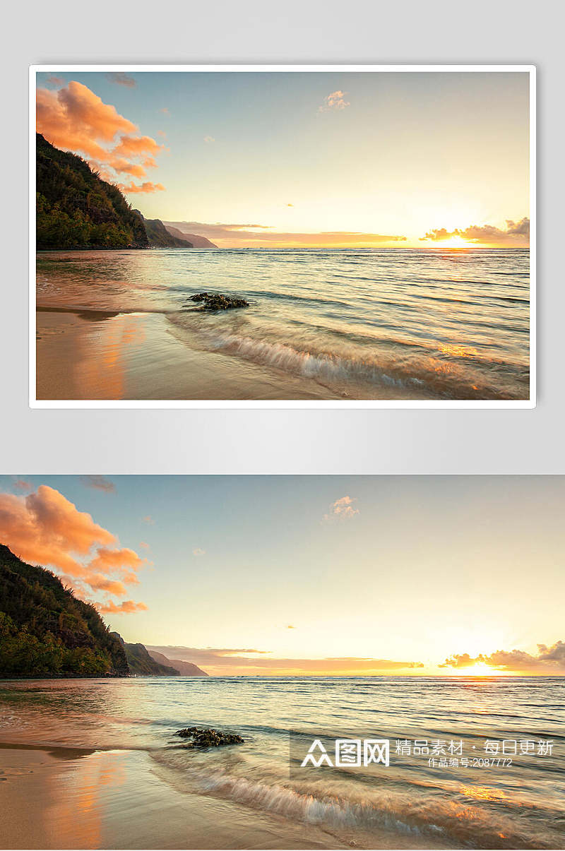 海岸海面夕阳黄昏图片素材