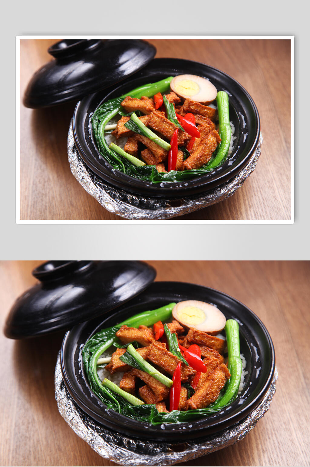 青菜豆腐干煲仔饭高清图片素材