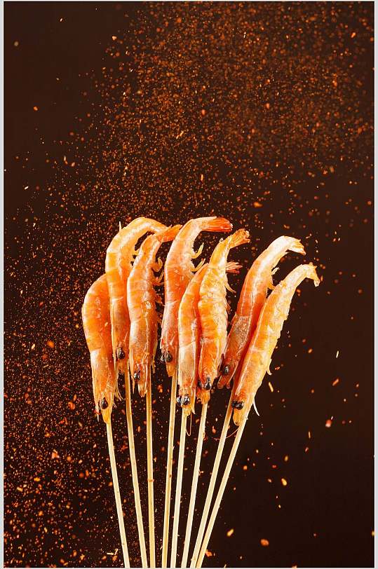 香辣大虾海鲜炸串美食摄影图片