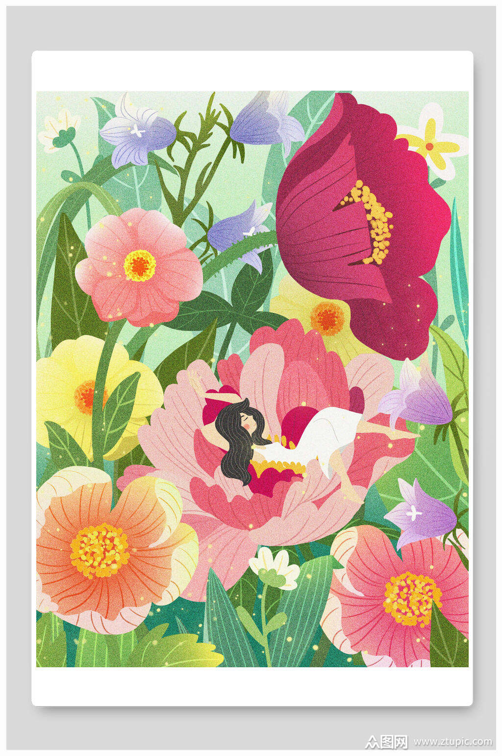 唯美花卉春分节气插画素材