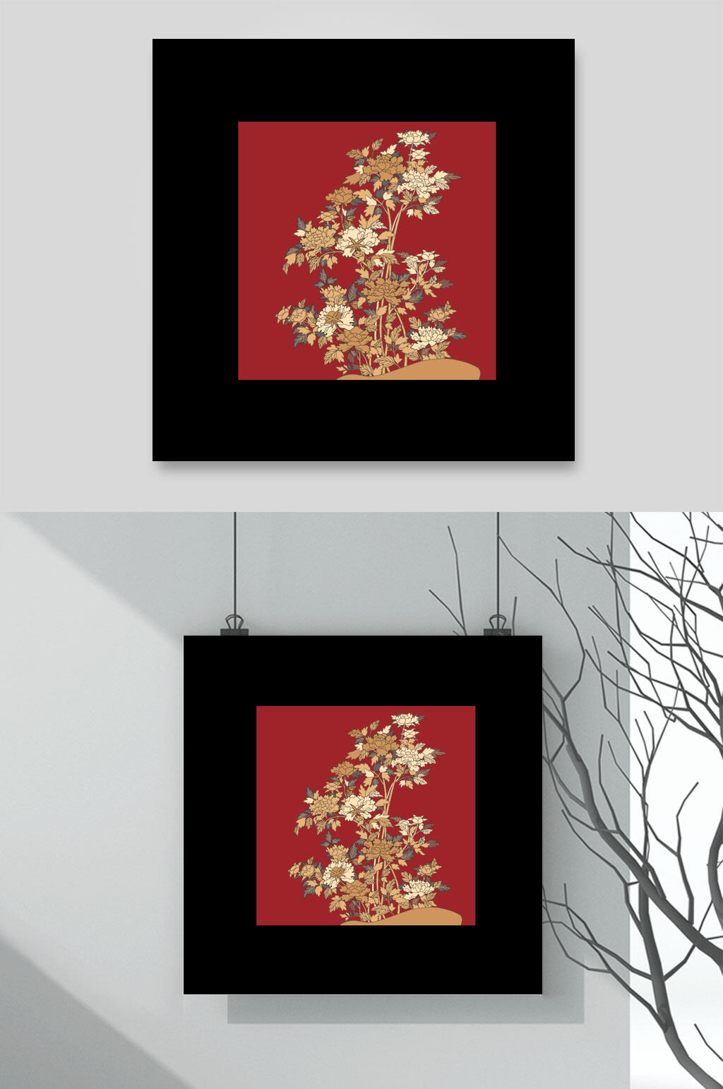 红色中式古典传统花纹植物背景素材转换素材