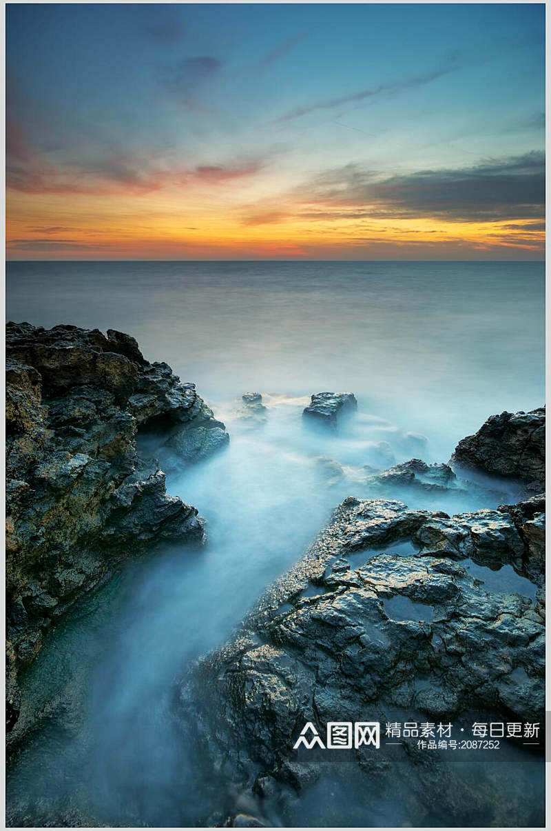 夕阳黄昏大海意境摄影图片素材