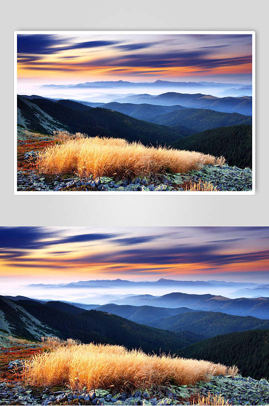 山峦云海夕阳黄昏摄影图片